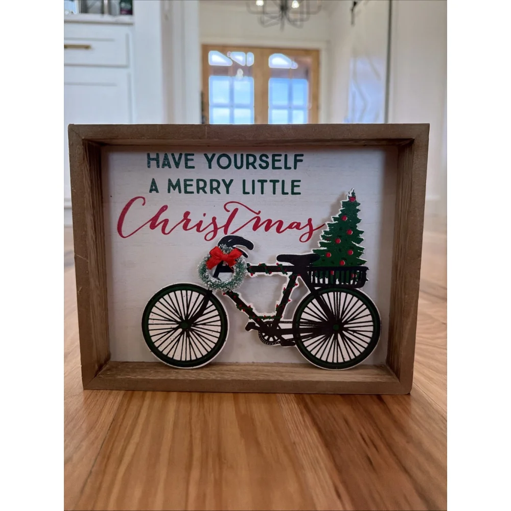 Target Christmas Table Top Decor Lot Of 4 Holiday Sign, Glass Boot, Greenery
